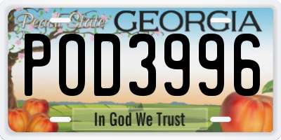 GA license plate POD3996