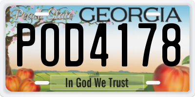 GA license plate POD4178
