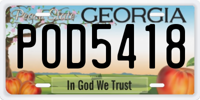 GA license plate POD5418