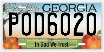 GA license plate POD6020