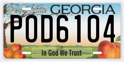 GA license plate POD6104