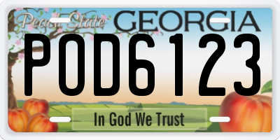 GA license plate POD6123