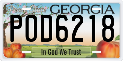 GA license plate POD6218