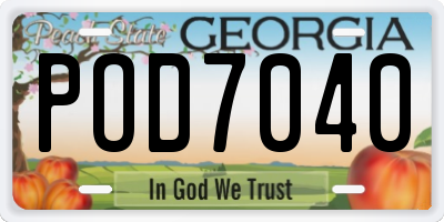 GA license plate POD7040