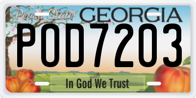 GA license plate POD7203