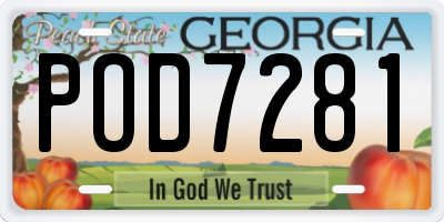GA license plate POD7281