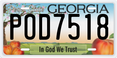 GA license plate POD7518