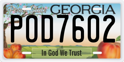 GA license plate POD7602