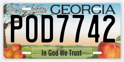 GA license plate POD7742