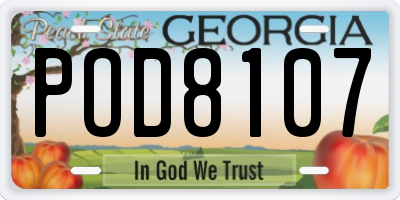 GA license plate POD8107