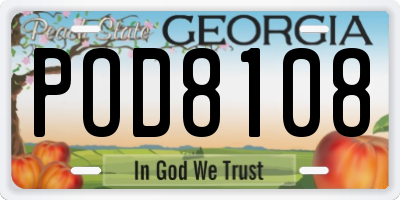 GA license plate POD8108