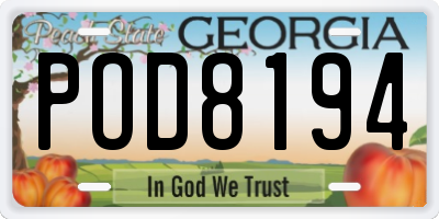 GA license plate POD8194