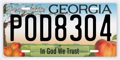GA license plate POD8304