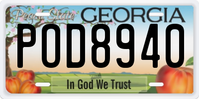 GA license plate POD8940