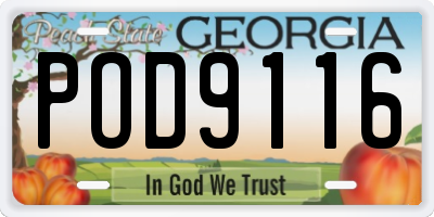 GA license plate POD9116