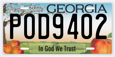 GA license plate POD9402