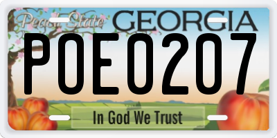 GA license plate POE0207