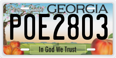 GA license plate POE2803