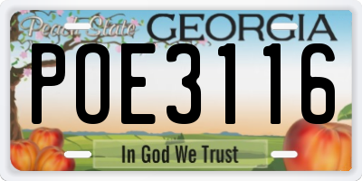 GA license plate POE3116