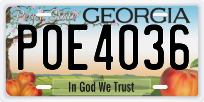 GA license plate POE4036