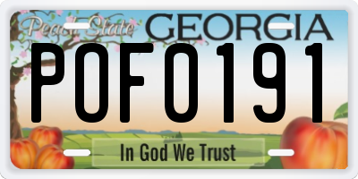 GA license plate POF0191