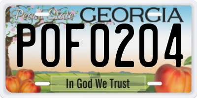 GA license plate POF0204