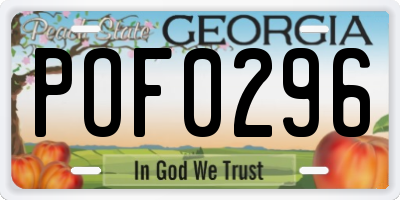 GA license plate POF0296