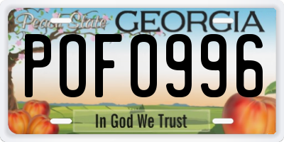 GA license plate POF0996
