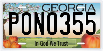 GA license plate PON0355