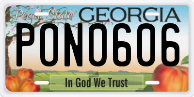 GA license plate PON0606