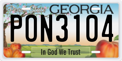 GA license plate PON3104