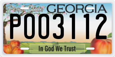 GA license plate POO3112
