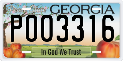 GA license plate POO3316