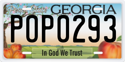 GA license plate POP0293