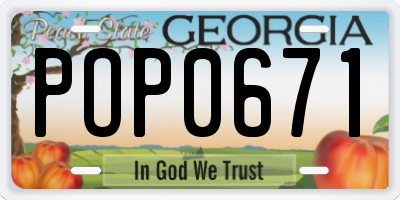 GA license plate POP0671