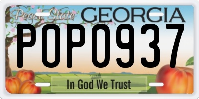 GA license plate POP0937