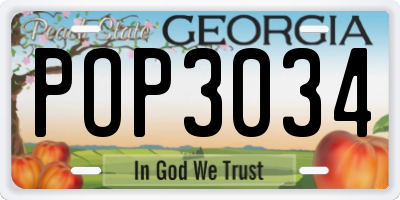 GA license plate POP3034