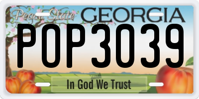 GA license plate POP3039