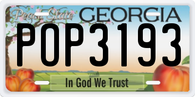 GA license plate POP3193
