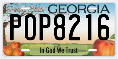 GA license plate POP8216