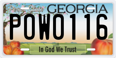 GA license plate POW0116