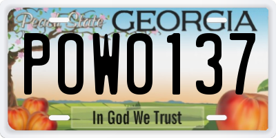 GA license plate POW0137