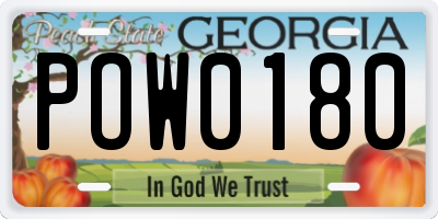 GA license plate POW0180
