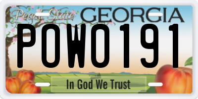 GA license plate POW0191