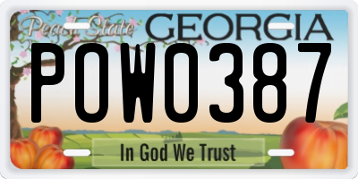 GA license plate POW0387