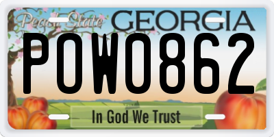 GA license plate POW0862