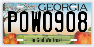 GA license plate POW0908
