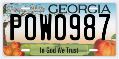 GA license plate POW0987