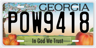 GA license plate POW9418