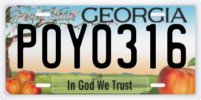 GA license plate POY0316